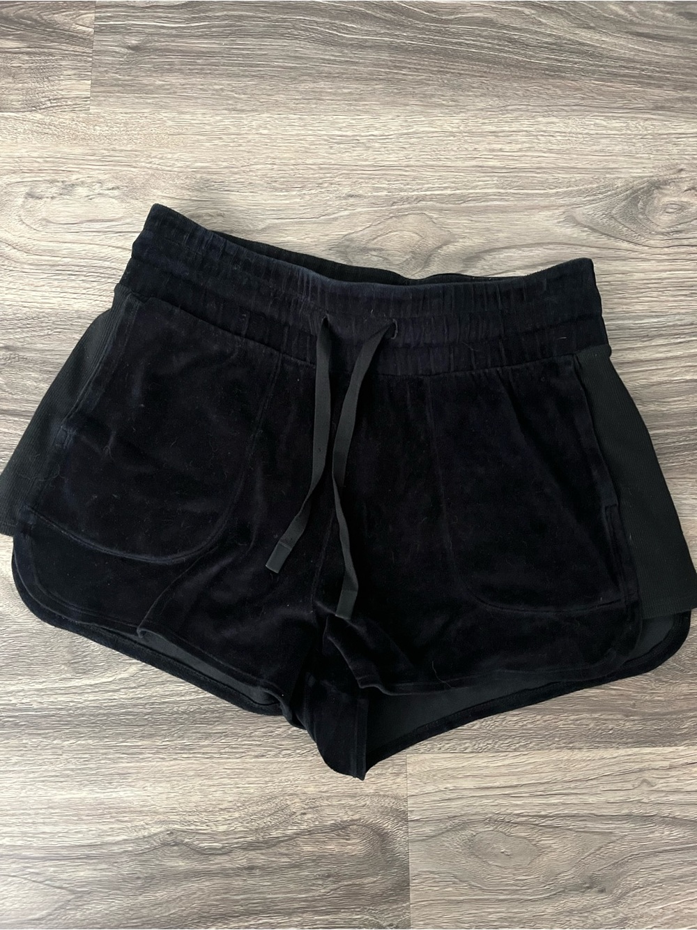 Black Velour Athletic Drawstring Shorts
